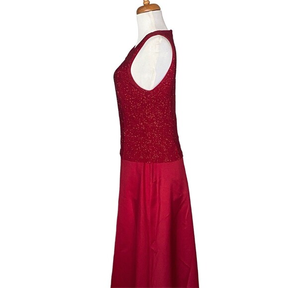 PATRA Formal Red Satin Formal Gown Size 12 Glittered Top Sleevless Wedding Prom - Picture 6 of 9